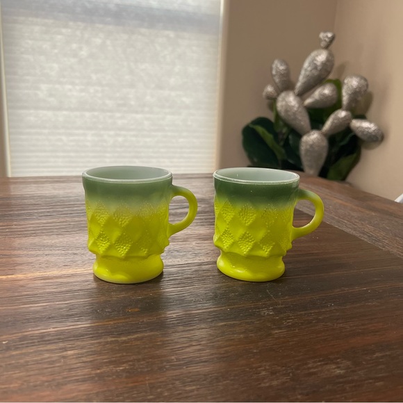 Anchor Hocking Kimberly Diamond green ombré mug set of 2 dark light MCM Vintage - Picture 6 of 6
